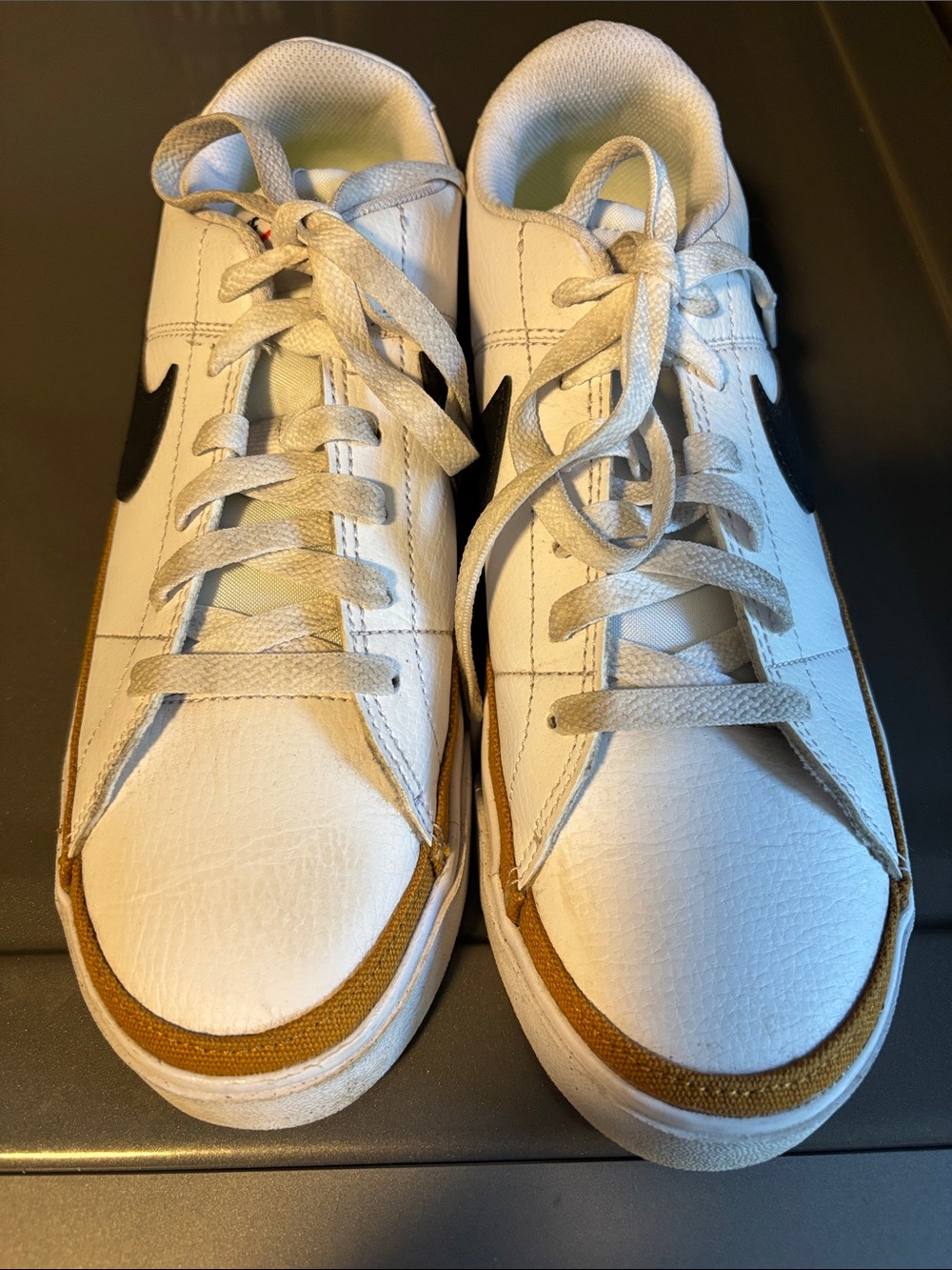 Women’s White Nike with Black Swoosh and Brown Trim 9.5